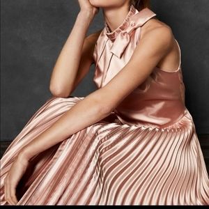 Shineey Bow Pleated Dress Rose Gold Pink Satin